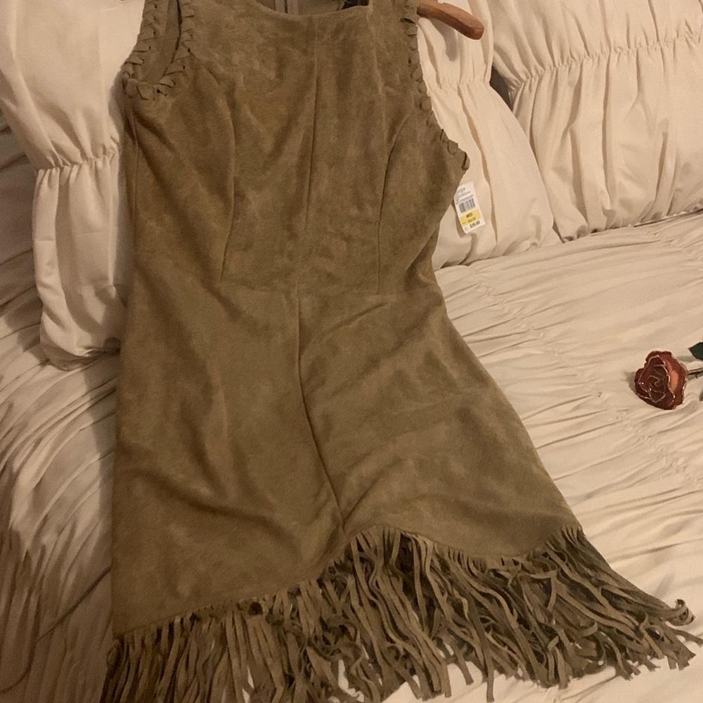 Suede fringe detail dress